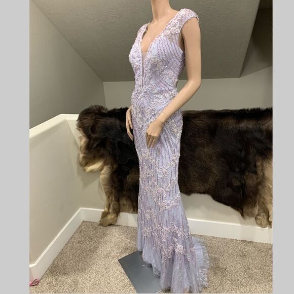 Gorgeous  Custom Embroidered Floral Lace With Beads & Sequins Fishtail Gown - Picture 7 of 15